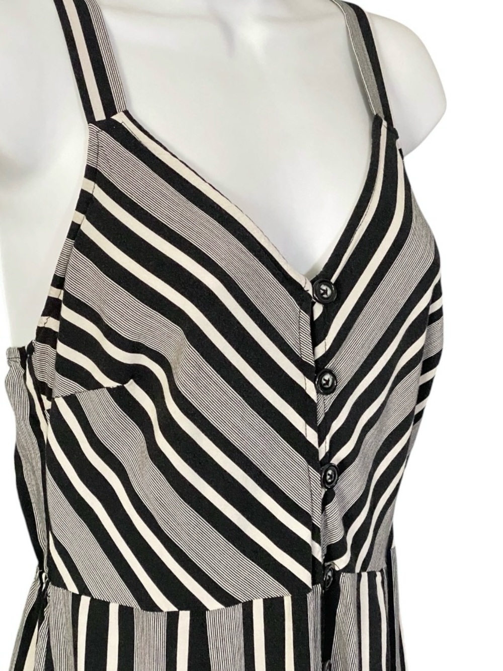 Xhilaration Black Striped Sundress Sz Small Button Front Nautical Coastal Resort - Picture 3 of 9